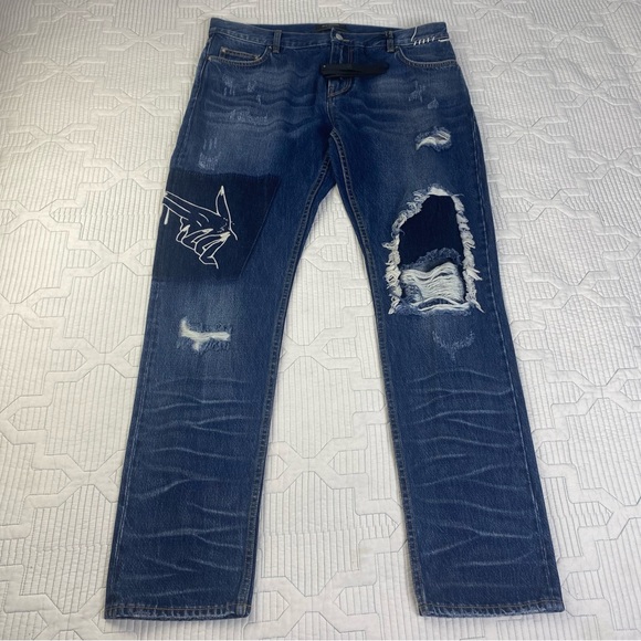 Dead Than Cool Mens Slim Straight Denim Jeans Size 38 Actual 37 x 32 Distressed